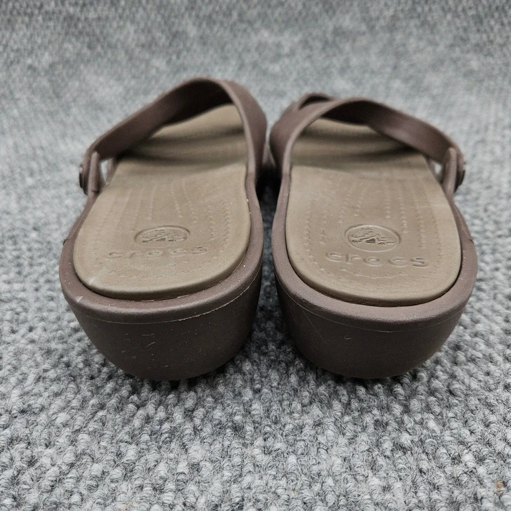 Crocs Patricia (Women's 10) Brown Sandals Wedge Strappy Comfort Slides Beach